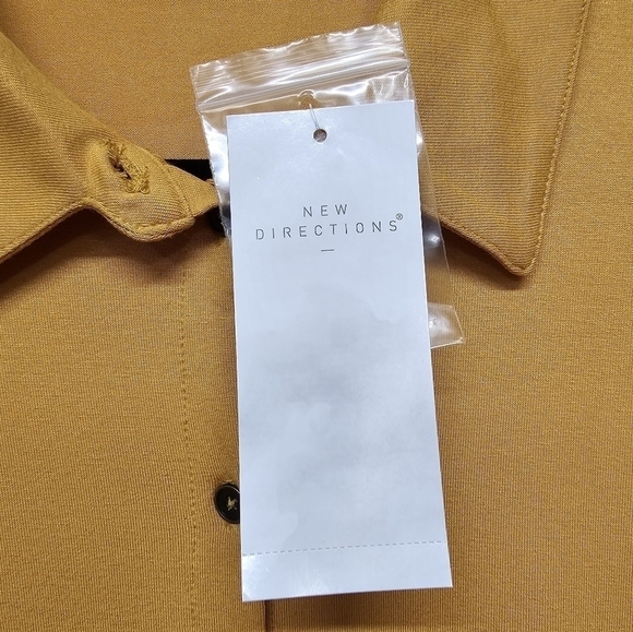 New Directions Julianna Crepe Tunic Button Down, Ruched Sleeve, Squash Yellow. - Picture 7 of 10